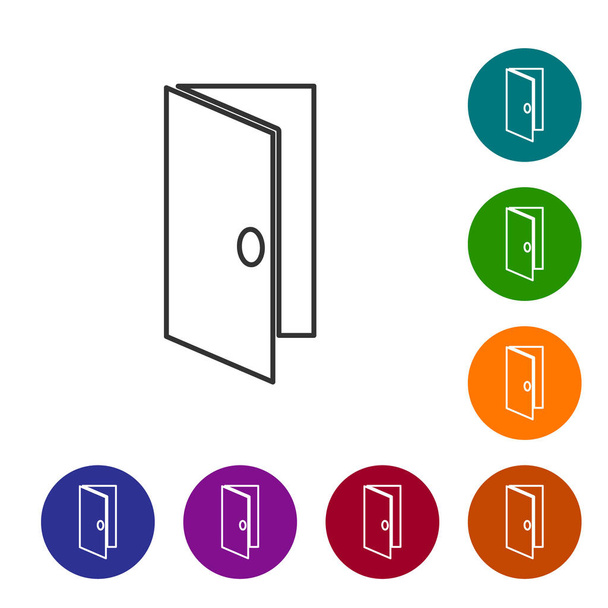 Linha preta Ícone de porta fechada isolado no fundo branco. Definir ícones em botões de círculo de cores. Vetor. - Vetor, Imagem