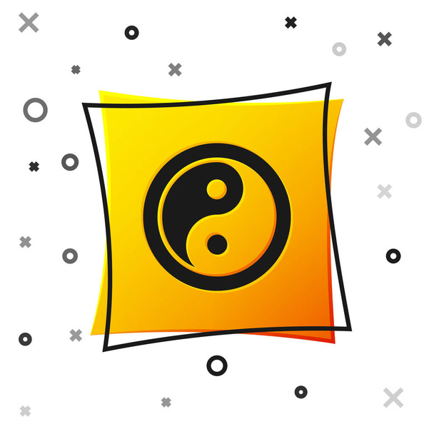 Yin Yang preto símbolo de harmonia e equilíbrio ícone isolado no fundo branco. Botão quadrado amarelo. Vetor. - Vetor, Imagem