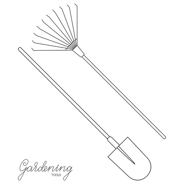 Садовые инструменты лопаты и лопаты очертания простой минималистичный дизайн векторной иллюстрации изолированы на белом фоне - Вектор,изображение