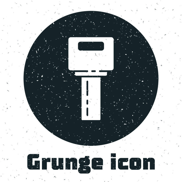 Grunge Car key con icona remota isolata su sfondo bianco. Chiave dell'auto e sistema di allarme. Disegno monocromatico vintage. Vettore. - Vettoriali, immagini
