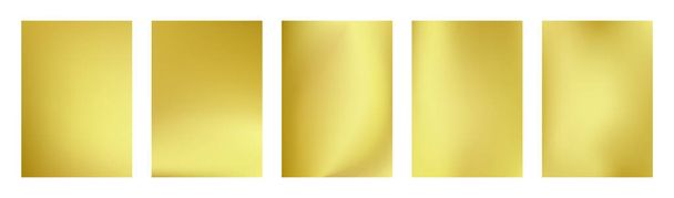 Colección de papeles dorados en estilo realista. Elegante set de lámina dorada aislada sobre fondo blanco con sombras. Plantillas de láminas de metal brillante. Ilustración vectorial. - Vector, imagen