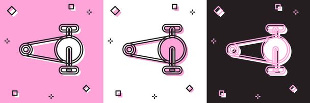 Set Bicycle chain with cogwheels icon isolated on pink and white, black background. Bike chain sprocket transmission.  Vector. - Vector, Image