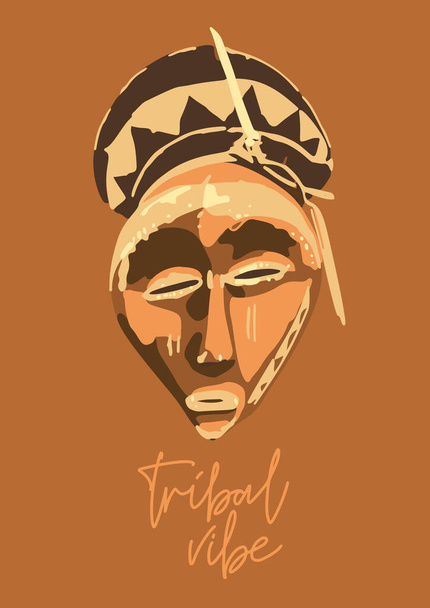 Traditional African culture attributes. Vintage woodenn mask. - Vector, Image