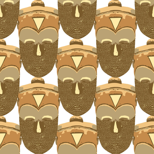 ヴィンテージ木製マスクのベクトルシームレスパターン. - ベクター画像