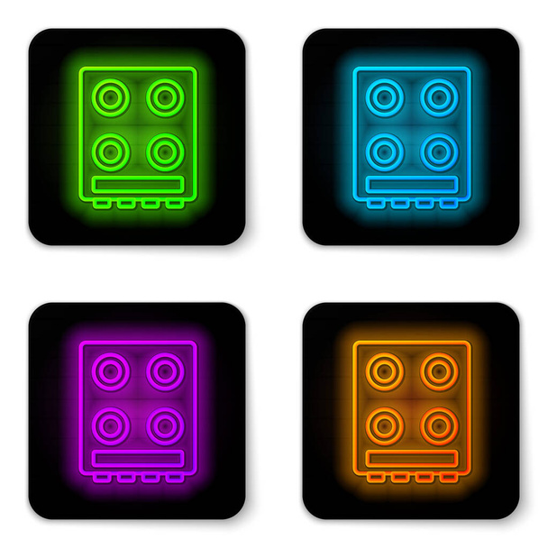 Glowing neon line Gas stove icon isolated on white background. Cooktop sign. Hob with four circle burners. Black square button. Vector. - Vector, Image