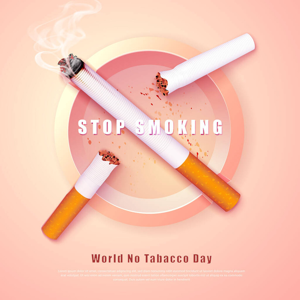 Σταματήστε το κάπνισμα εικονογράφηση εκστρατεία δεν τσιγάρο για την υγεία σπασμένα τσιγάρα και τασάκι - Διάνυσμα, εικόνα