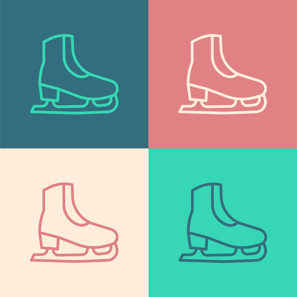 Pop art line Skates icon isolated on color background. Ice skate shoes icon. Sport boots with blades.  Vector. - Vector, Image