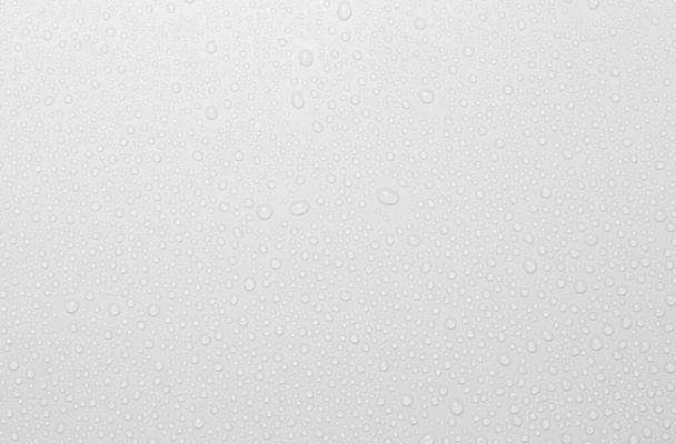 The concept of raindrops falling on a gray background Abstract wet white surface with bubbles on the surface Realistic pure water droplet water drops for creative banner design - Photo, Image