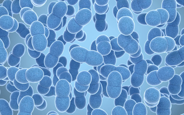 Velké skupiny bakterií s modrým pozadím, 3D vykreslování. Digitální kresba počítače. - Fotografie, Obrázek