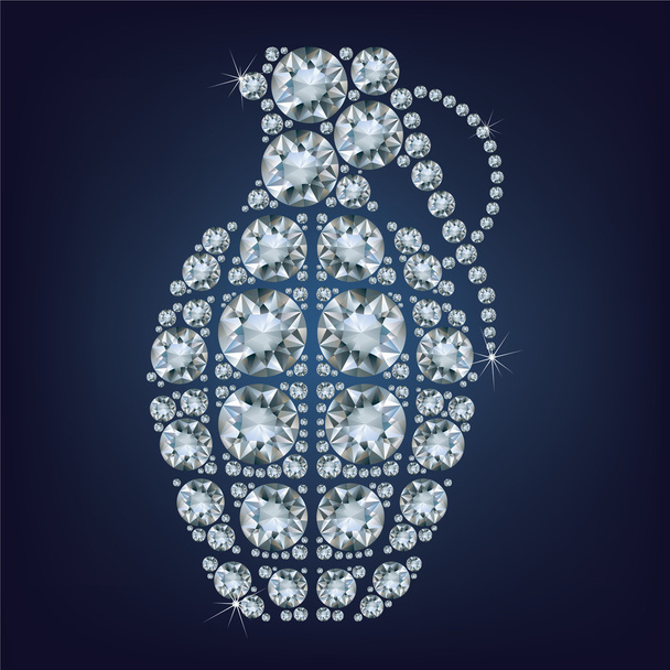 Hand grenade  made up a lot of diamonds on the black background - Vector, Image