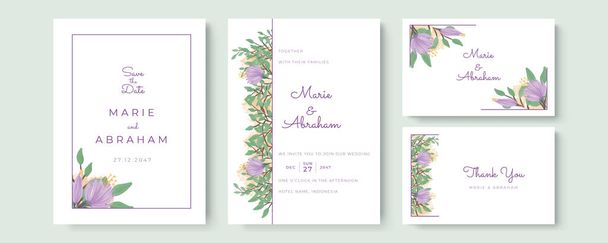 Elegant watercolor wedding invitation card with greenery leaves and water brush decoration. Watercolor texture Background, brochure, invitation template. Business identity style. Invite Vector - Vector, Image