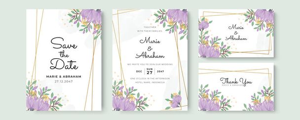 Elegant watercolor wedding invitation card with greenery leaves and water brush decoration. Watercolor texture Background, brochure, invitation template. Business identity style. Invite Vector - Vector, Image
