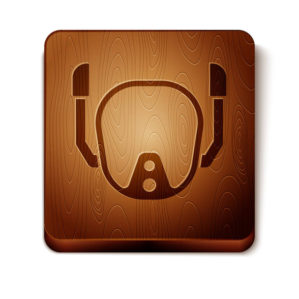 Brown Diving mask icon isolated on white background. Extreme sport. Diving underwater equipment. Wooden square button. Vector. - ベクター画像