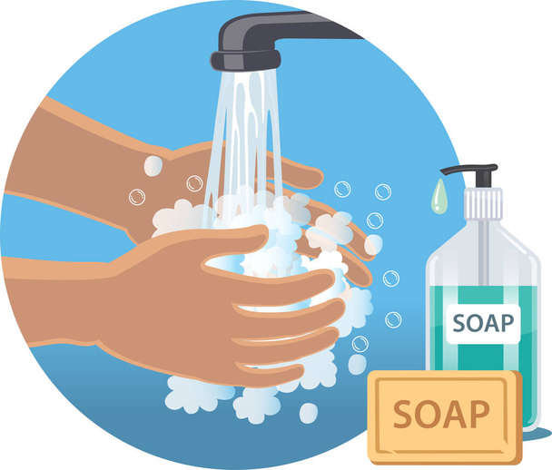 Se laver les mains. Lavez-vous fréquemment les mains. Lavez-vous souvent les mains avec du savon et de l'eau illustration vectorielle graphique. - Vecteur, image