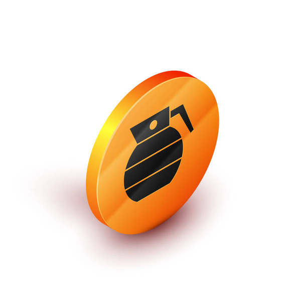 Isometric Hand grenade icon isolated on white background. Bomb explosion. Orange circle button. Vector. - Vector, Image