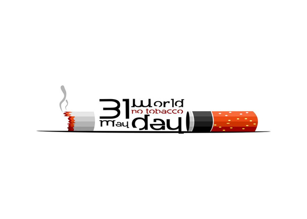 διανυσματική συγγραφή της Παγκόσμιας Ημέρας κατά του Καπνίσματος και της 31ης Μαΐου σε ένα τσιγάρο σε λευκό φόντο - Διάνυσμα, εικόνα