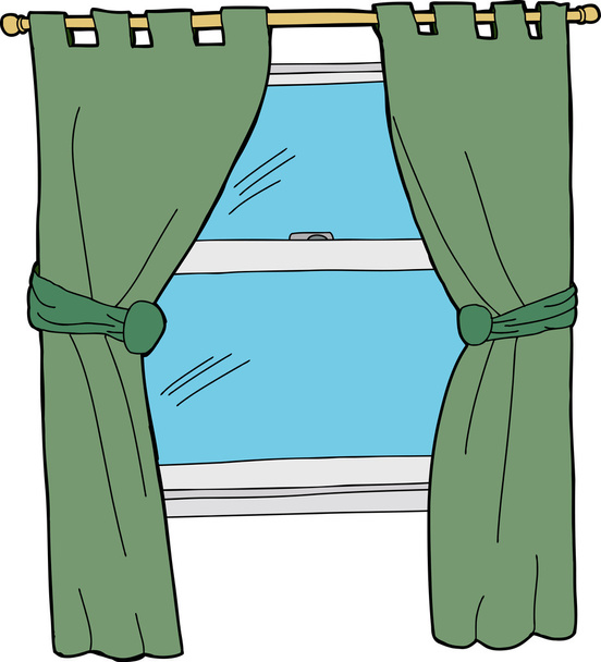 Green Window Curtains - Vector, Image