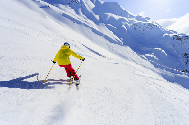 Skiing, skier, winter sport - woman skiing downhill - Φωτογραφία, εικόνα