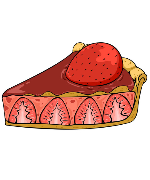 Strawberry pie and cake. Homemade fruit pie berry isolated on white background - Vector, Image