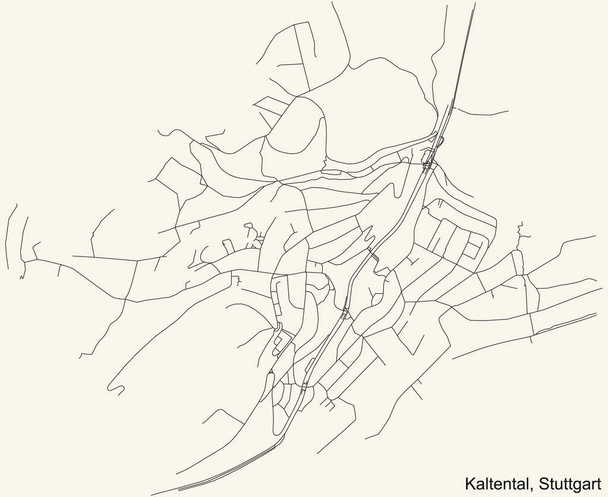Black simple detailed street roads map on vintage beige background of the quarter Kaltental of district Sd of Stuttgart, Γερμανία - Διάνυσμα, εικόνα