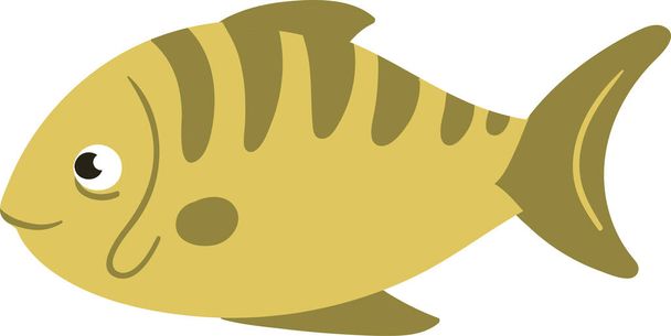 Underwater Cute Adorable Fish for Kids Books and Children Fictional Character (en inglés). Dibujo animado dibujado a mano ilustración Dibujo de peces y vida marina. Aletas ojos mundo acuático vida marina Corales Algas marinas - Vector, imagen