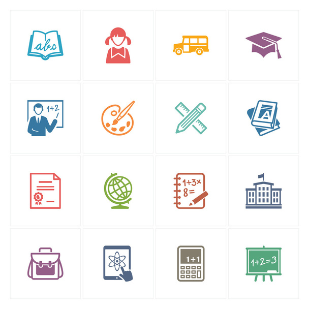 Conjunto de iconos escolares y educativos 1 - Serie de colores
 - Vector, imagen