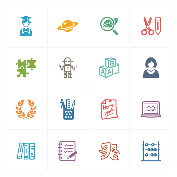 school & onderwijs pictogrammen ingesteld 5 - gekleurde serie - Vector, afbeelding