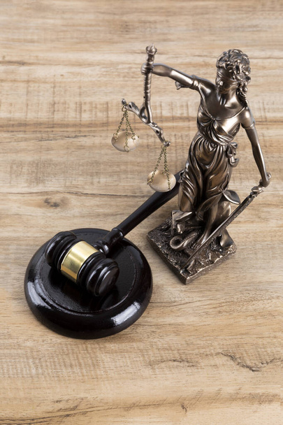 crime and law concept, statue of justice and gavel - Photo, Image