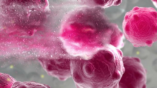 がん細胞の損傷と崩壊の3Dイラスト - 写真・画像