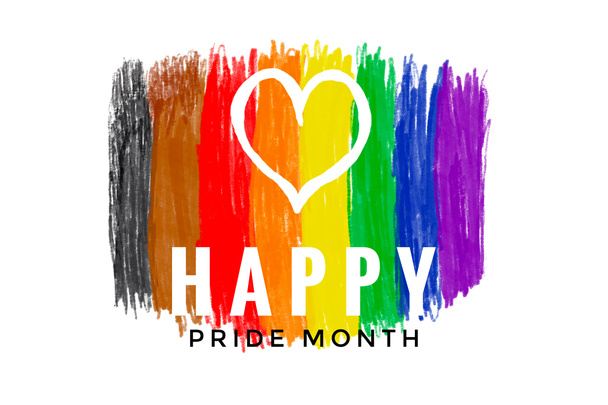 Piirustus sateenkaaren värejä ja sydämen tekstejä "Happy Pride kuukausi", käsite LGBTQ + yhteisö ylpeänä kuukausi. - Valokuva, kuva
