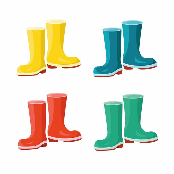 Set of colored rubber boots. Vector illustration isolated on white background. - Vector, Image