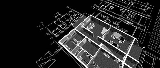 Hausplan architektonische Skizze 3D-Illustration - Foto, Bild