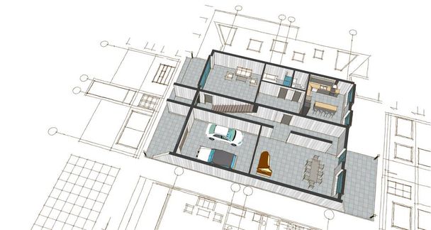 dům plán architektonický náčrt 3D ilustrace - Fotografie, Obrázek