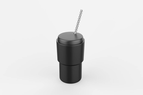 Κύπελλο καφέ με Straw Mockup απομονώνονται σε λευκό φόντο. 3D εικονογράφηση - Φωτογραφία, εικόνα