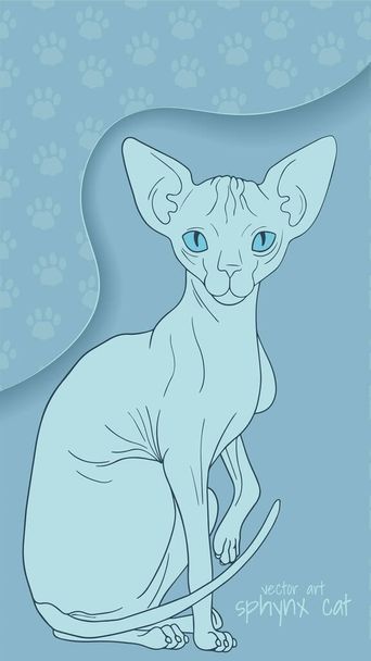  vector illustratie met Sphynx kat in cartoon stijl, blauwe kleuren - Vector, afbeelding