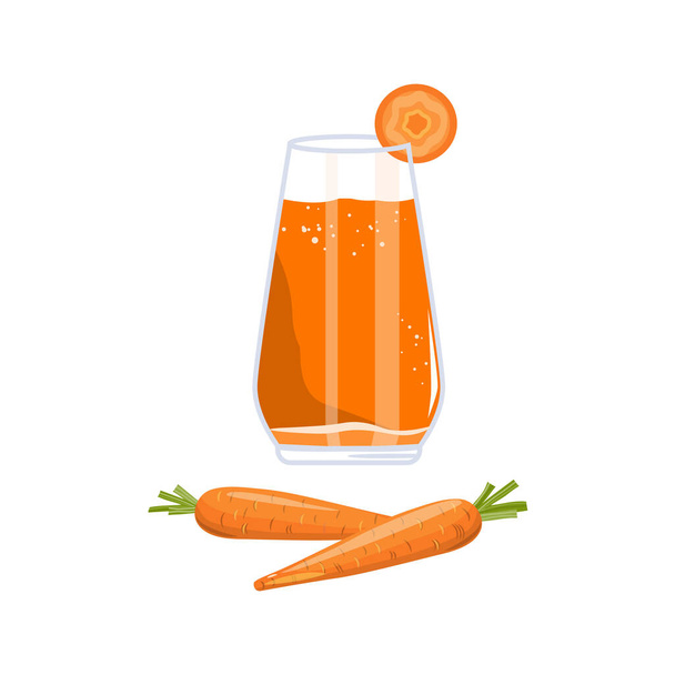 Fresh Carrot and Juice in Glass. Vegetable Detox Drink - Vector, Image