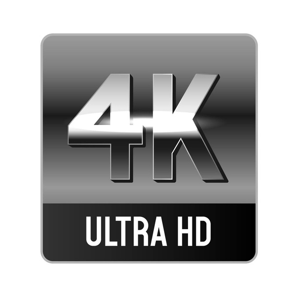 Etiqueta de resolución 4K. Resolución de pantalla de alta definición. Insignia 4K Ultra HD. Banner metálico o plateado 4k, ilustración vectorial. - Vector, imagen