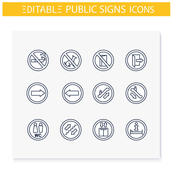 Nyilvános hely jelzések vonal ikonok készlet - Vektor, kép