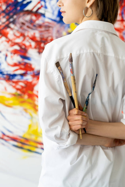painting class modern art artist with paintbrushes - Фото, изображение