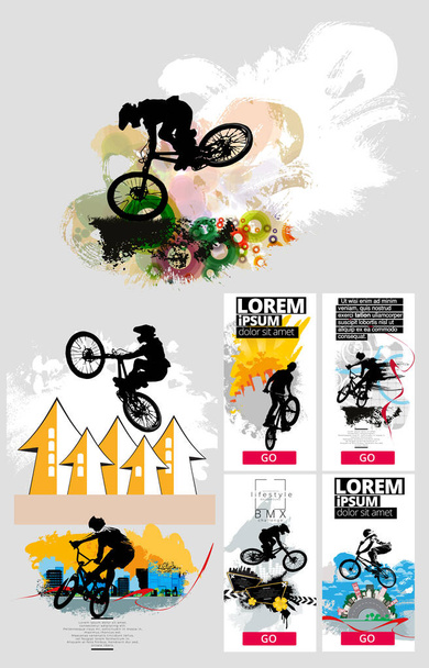 Aktiver Mann. BMX-Fahrer im abstrakten Sport-Hintergrund, Vektor - Vektor, Bild