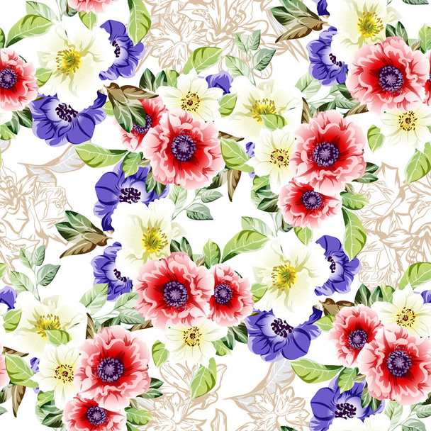 Abstract elegance seamless background with flowers - Vector, Imagen