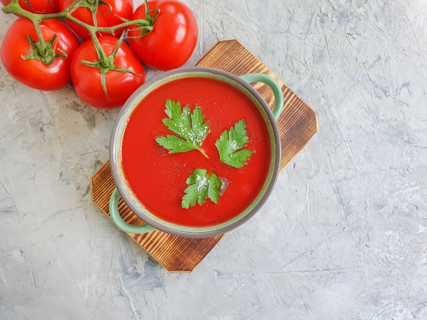 tomato soup on concrete background - Photo, Image