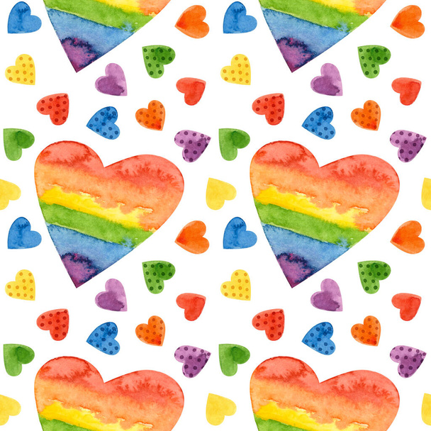 LGBT pride month seamless pattern. LGBT art, rainbow clipart for pride stickers, posters, cards. Watercolor clipart. - Photo, Image