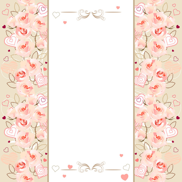 Frame with pink roses - Vettoriali, immagini