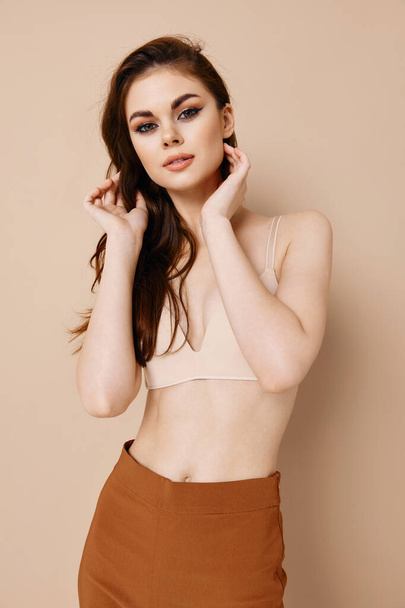 nude woman in bra and pants clean skin face cosmetology model - Φωτογραφία, εικόνα