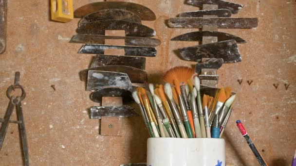 Brushes in a Ceramic Studio Workshop - Footage, Video