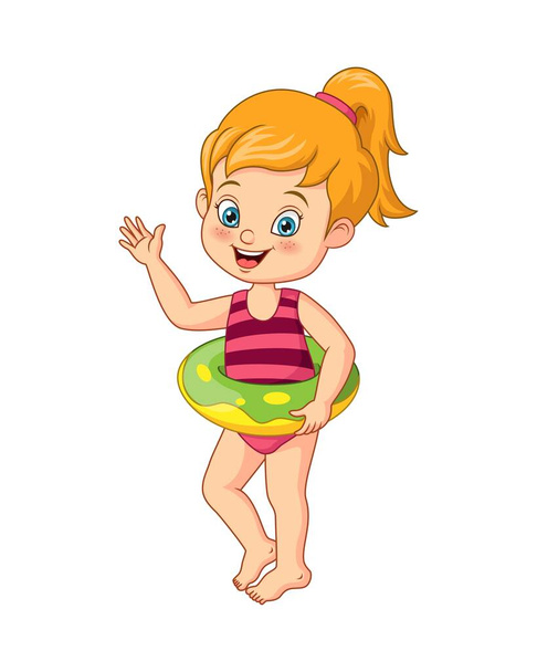 Vector illustration of Cartoon little girl with inflatable ring - Vector, Image