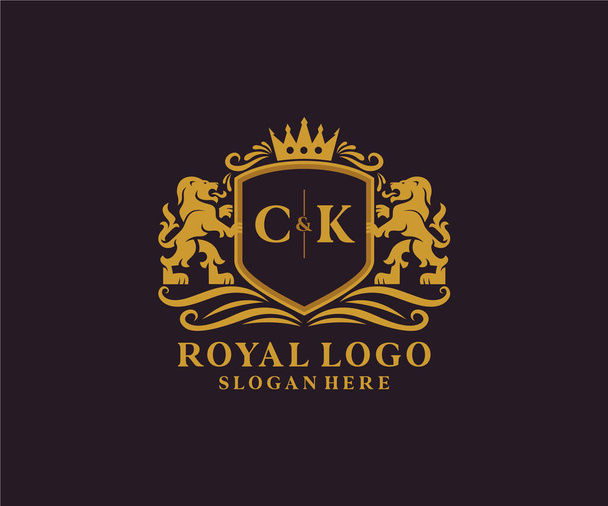 CK Lion Lion Royal Luxury Logo template in vector art for Restaurant, Royalty, Boutique, Cafe, Ξενοδοχείο, Heraldic, Κοσμήματα, Μόδα και άλλα διανυσματικά εικονογράφηση. - Διάνυσμα, εικόνα