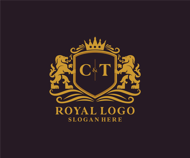 CT Letter Lion Royal Luxury Logo template in vector art for Restaurant, Royalty, Boutique, Cafe, Hotel, Heraldic, Jewelry, Fashion and other vector illustration. - Vector, Image