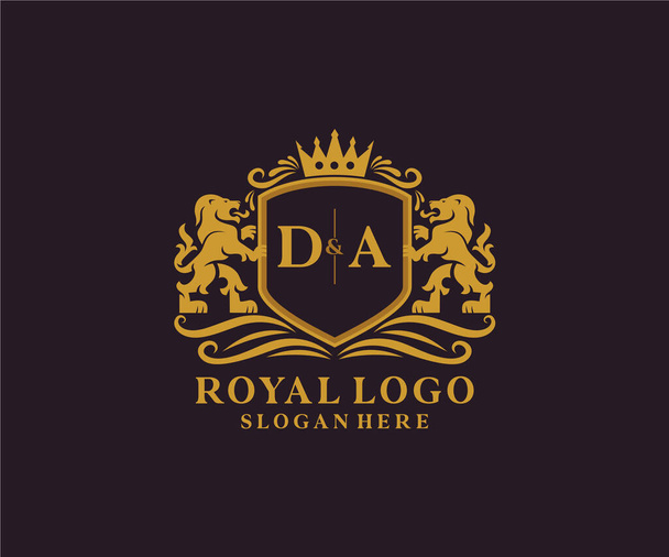 DA Letter Lion Royal Luxury Logo template in vectorkunst voor Restaurant, Royalty, Boutique, Cafe, Hotel, Heraldic, Jewelry, Fashion en andere vector illustratie. - Vector, afbeelding